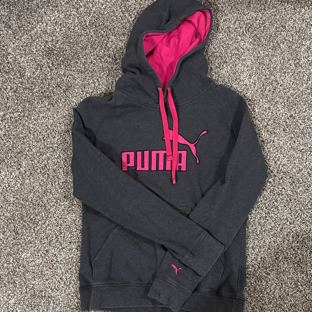 Puma Charcoal and Pink Logo Hoodie